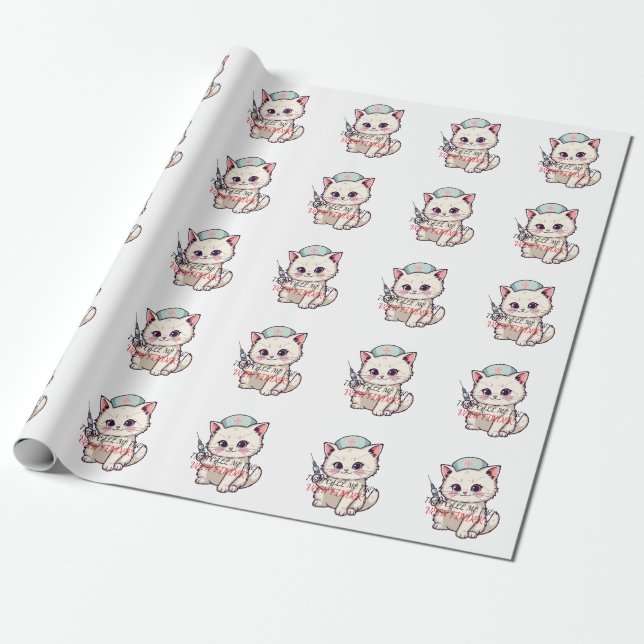 Papel De Presente Funny Nurse Cat The Vein Finder Personalized (Desenrolado)