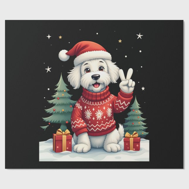 Papel De Presente Funny Peace Hand Maltese Christmas Lights Womens M (Aberto)