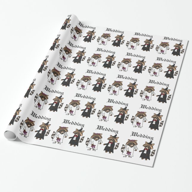 Papel De Presente Funny Raccoon Bride e Groom Wedte Art (Desenrolado)