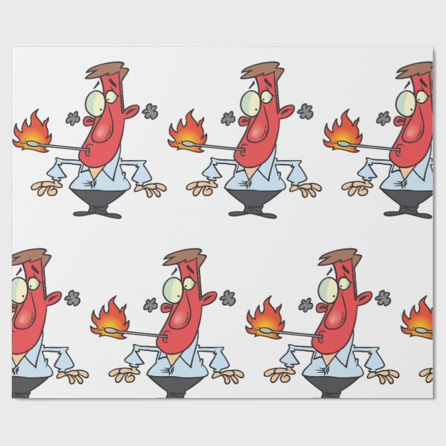 Papel De Presente Funny Red Face Man with Thermometer Fever (Aberto)