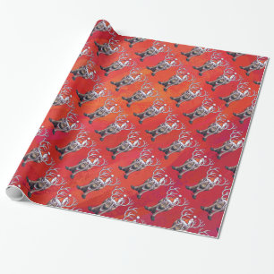 Papel De Presente Funny Reindeer Pattern on Red