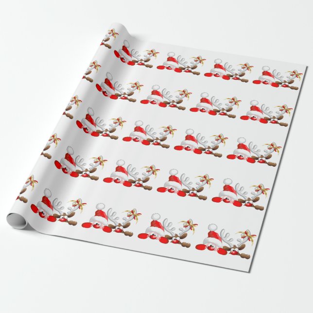Papel De Presente Funny Santa and Reindeer Cartoon      (Desenrolado)