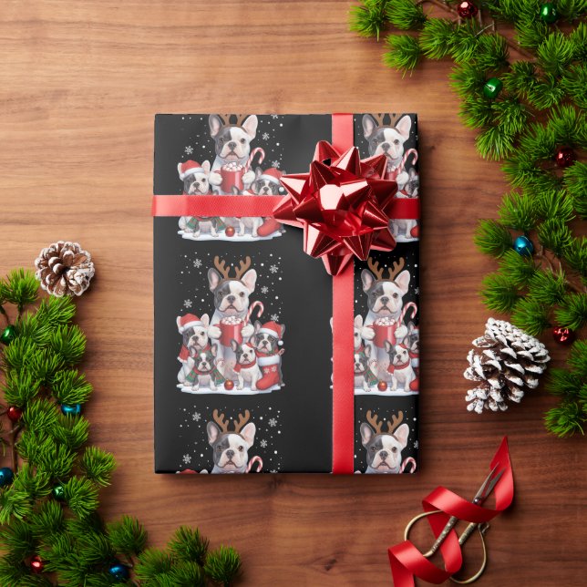 Papel De Presente Funny Santa French Bulldog Dogs Christmas Xmas  (Presente de Natal)