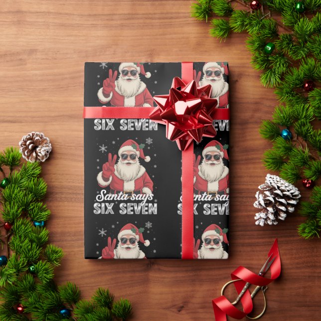 Papel De Presente Funny Santa Says Six Seven Christmas 67 Meme Xmas (Presente de Natal)