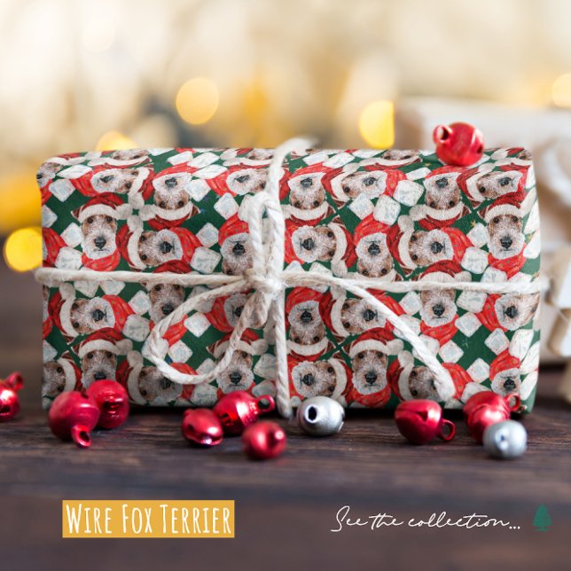 Papel De Presente Funny Wire Fox Terrier Padrão de Natal (Criador carregado)