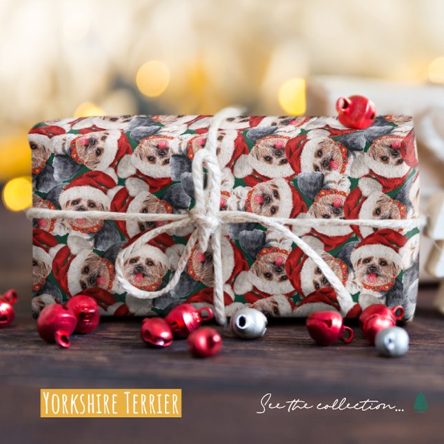 Papel De Presente Funny Yorkshire Terrier Padrão de Natal (Criador carregado)