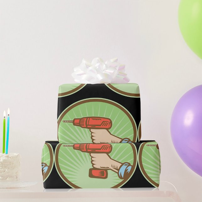 Papel De Presente Furadeira Elétrica Sem Fio Retro Handyman (Criador carregado)