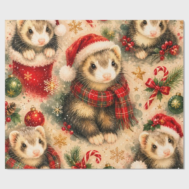 Papel De Presente Furão Festivo com Cachecol Embrulho de Natal (Aberto)