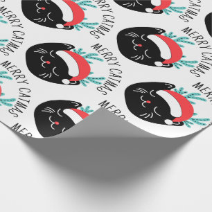 Papel De Presente Furioso Black Cat Patterna Feliz Catmas Natal