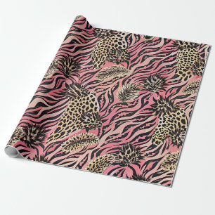 Papel De Presente Fusão de Impressão Animal Rosa - Padrão Sem Costur