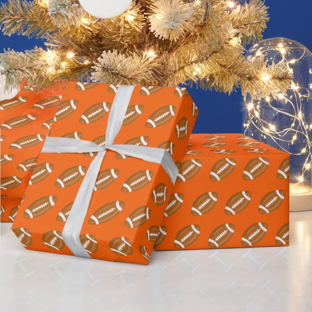 Papel De Presente Futebóis Americanos em Laranja (Feriados)