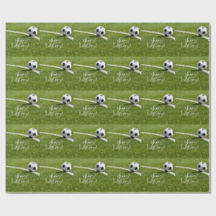Papel De Presente Futebol Aniversário com bola e Feliz Aniversário