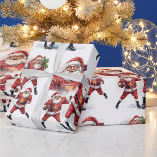 Papel De Presente Futebol de Natal com Papai Noel
