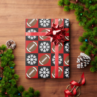 Papel De Presente Futebol de Natal e Floco de Neve Vermelho e Negro