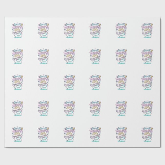 Papel De Presente Futebol de Unicórnio Estrela de Unicórnio Fofo (Aberto)