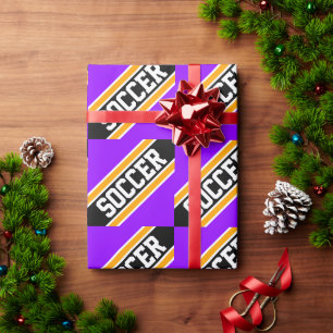 Papel De Presente FUTEBOL Desportivo Roxo Laranja Preto Listras
