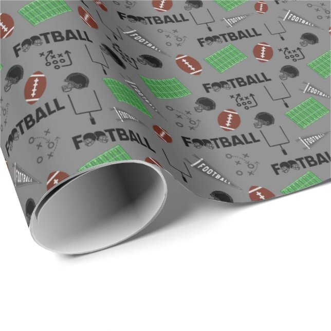 Papel De Presente Futebol divertido em Cinzas (Ponta do rolo)
