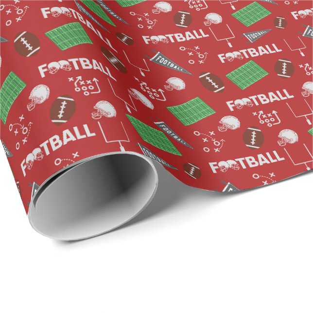 Papel De Presente Futebol divertido em vermelho (Ponta do rolo)