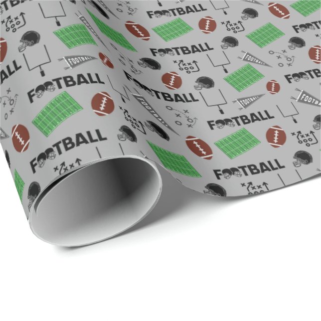 Papel De Presente Futebol divertido na Cinza (Ponta do rolo)