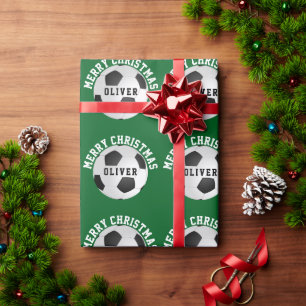 Papel De Presente Futebol Verde Bolas Crianças de Natal