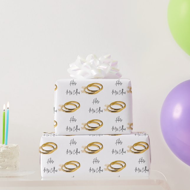 Papel De Presente Futuros Anéis de Ouro de Casamento da Sra (Nome) E (Presentes para festas)