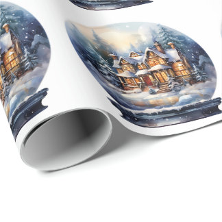 Papel De Presente G globo da casa de Natal em aquarela de inverno ne