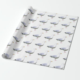Papel De Presente Gaivota Ave Costeira Em Pé Vida Selvagem Branca