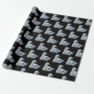 Papel De Presente Gaivota Deitada Elegante Preto Costeiro