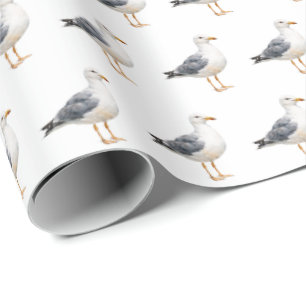 Papel De Presente Gaivota Pássaro Praia Oceano Costa Aquarela