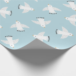 Papel De Presente Gaivotas cúbicas em azul claro