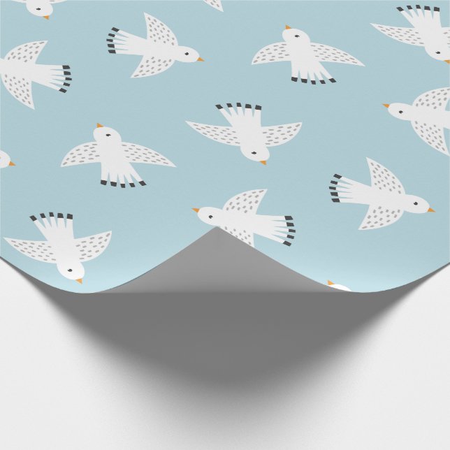 Papel De Presente Gaivotas cúbicas em azul claro (Ponta)