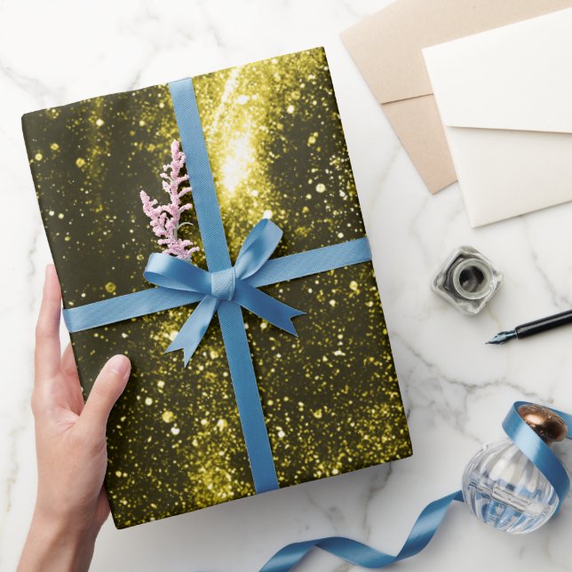 Papel De Presente Galáxia abstrato preta amarela escura (Presentear)