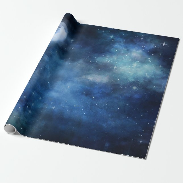 Papel De Presente Galáxia Celestial da Lua Cheia do Céu Lunar Estrel (Desenrolado)