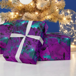 Papel De Presente Galáxia de Mármore Roxo e Azul Água-marinha em Aqu