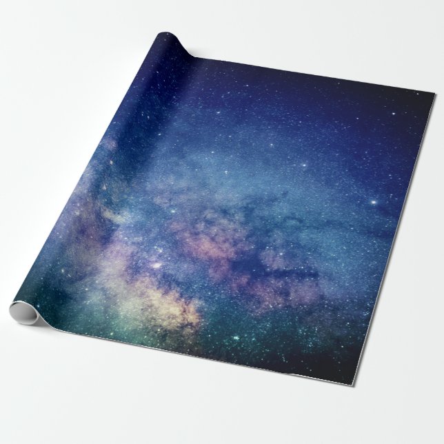Papel De Presente Galáxia Espaço Exterior Sky Stars Azul Celestial W (Desenrolado)