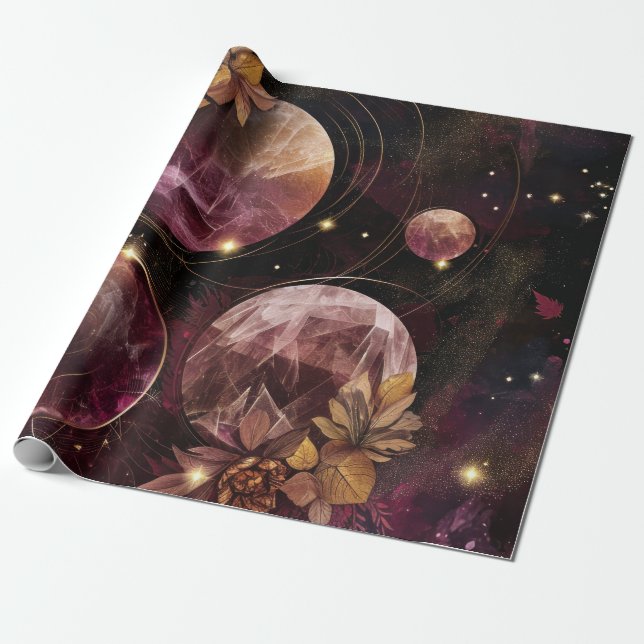 Papel De Presente Galáxia Mística Cristal Planeta Roxo Espaço (Desenrolado)