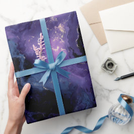 Papel De Presente Galáxia Nebulosa Roxa Espaço Preto Padrão Abstrato