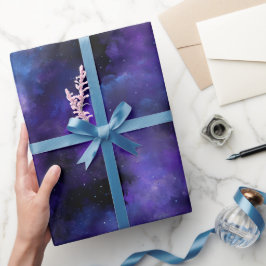 Papel De Presente Galáxia Nebulosa Roxa Espaço Preto Padrão Abstrato