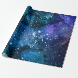 Papel De Presente Galáxias Amantes Starry Space Blue Sky White Spar