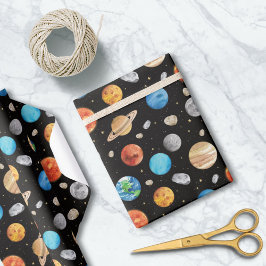 Papel De Presente Galaxy Outer Space Planet Watercolor Illustration 