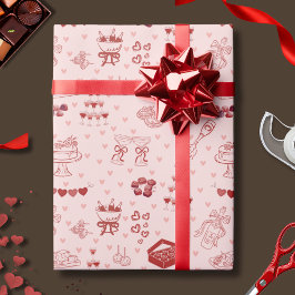 Papel De Presente Galentine’s Party Doodle Pattern