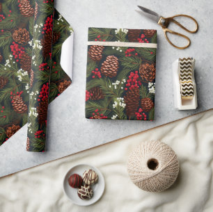 Papel De Presente Galhos de pinheiros clássicos com padrão de Natal