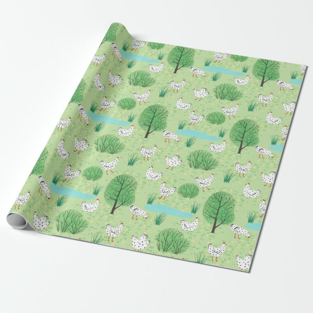 Papel De Presente Galinha Branca, Galinha-do-campo verde-campo (Desenrolado)