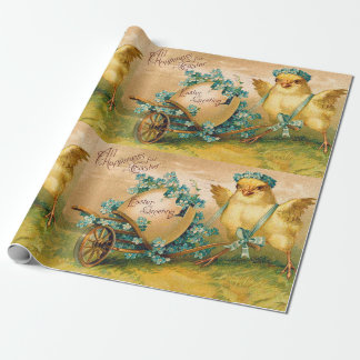 Papel De Presente Galinha-branca-Vintage com Carruagem de Ovo-Páscoa
