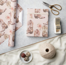 Papel De Presente Galinha Castanha Rosa Southwestern Boots Floral