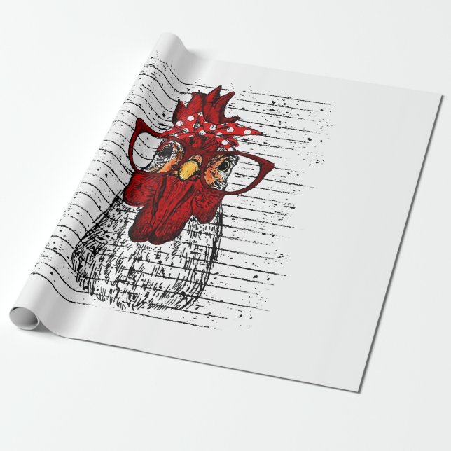 Papel De Presente Galinha com bandana e óculos bonitos (Desenrolado)