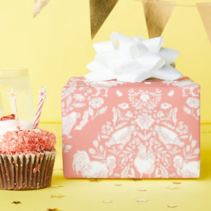 Papel De Presente Galinha Damask