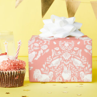 Papel De Presente Galinha Damask