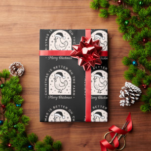 Papel De Presente Galinha engraçada Natal fazenda caprichosa preto