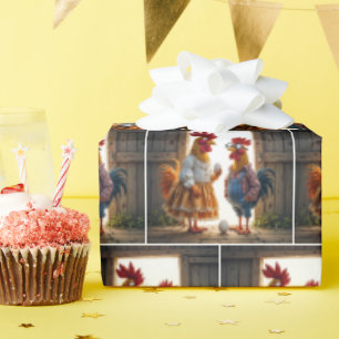 Papel De Presente Galinhas Cômicas Com Ovos